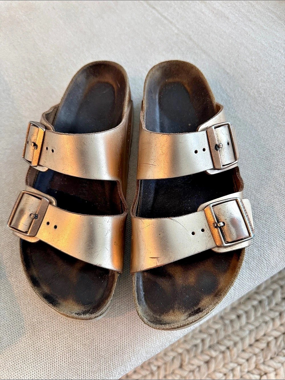 Birkenstock Arizona Metallic Copper Double-Buckle Sandals in Brown